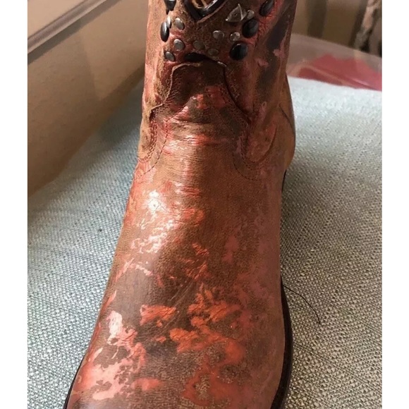 Stetson Women Short Cowboy Boots Bronze Copper Color With Studded Detail Unique - Picture 12 of 14